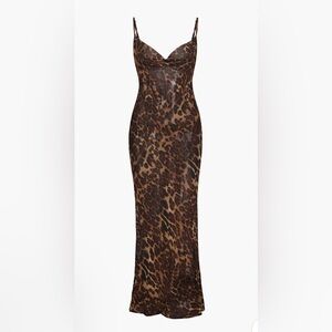 Micas Sheer Leopard Print Draped Maxi Dress